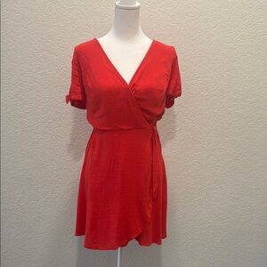 Lulu's Red Wrap Sundress V-Neck Mini